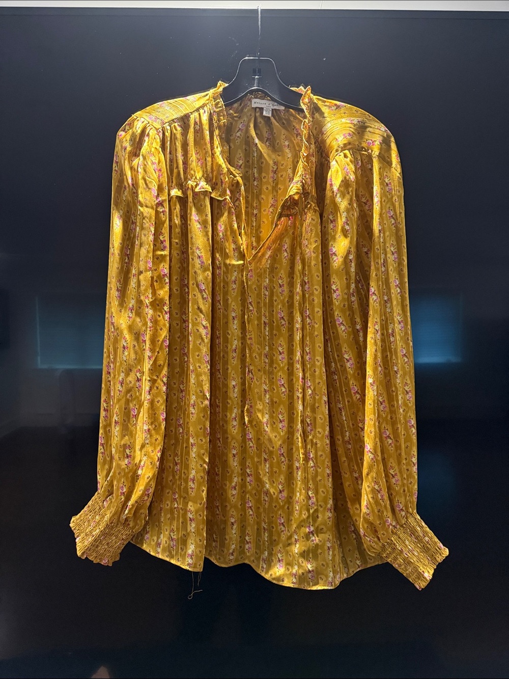 Women's Mustard Yellow Floral Ruffled Blouse